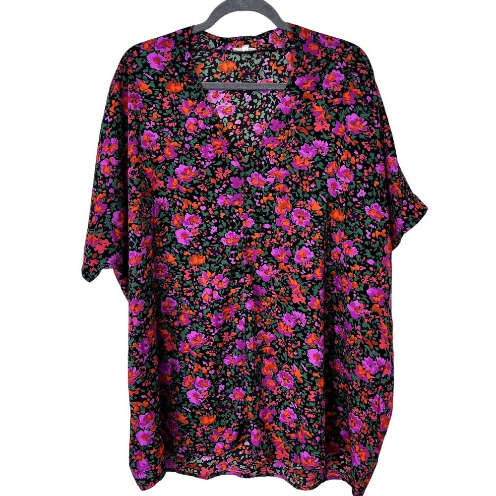 Jodifl Shirt Women 1X V Neck Blouse Multicolor Floral Dolman Short Sleeve Top